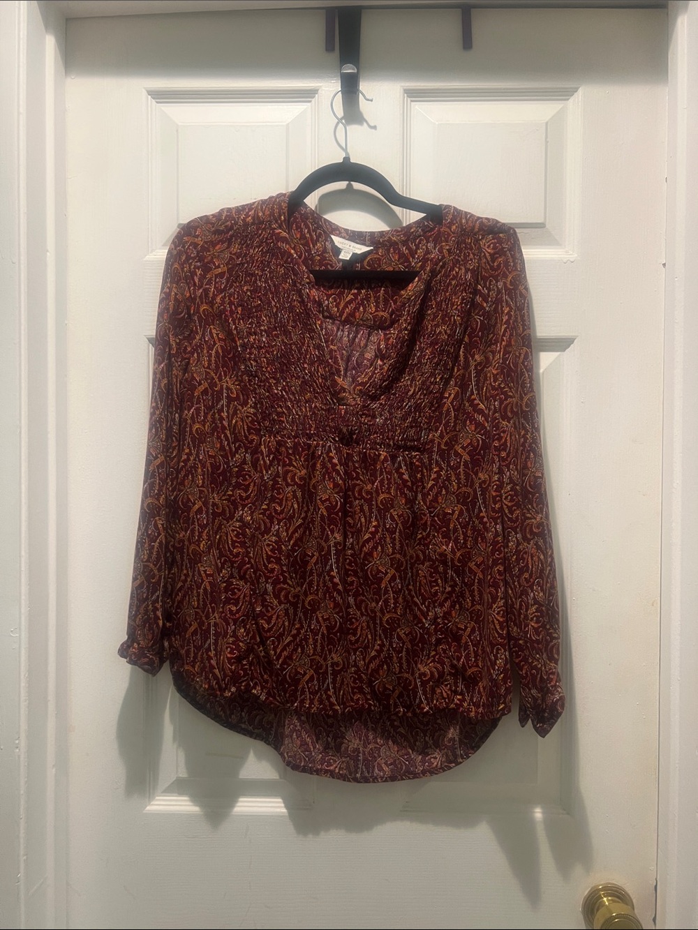 Lucky Brand Burgundy Paisley V-Neck Blouse